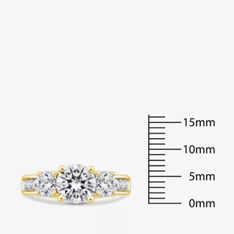 Love Lives Forever (G / Si1-Si2) Womens 3 CT. T.W. Lab Grown White Diamond 10K Gold Round Side Stone 3-Stone Engagement Ring
