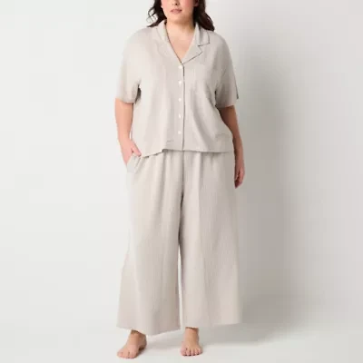 Liz Claiborne Womens Short Sleeve 2-pc. Plus Pajama Sets