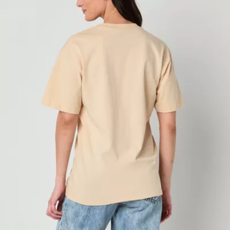 Spring Rose Boyfriend Tee Womens Crew Neck Short Sleeve Oversized Juniors Graphic T-Shirt