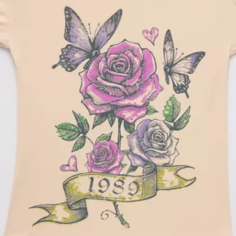 Spring Rose Boyfriend Tee Womens Crew Neck Short Sleeve Oversized Juniors Graphic T-Shirt