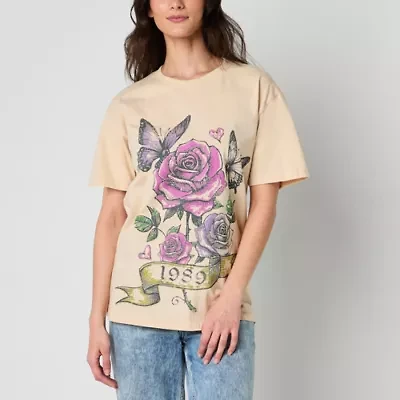 Spring Rose Boyfriend Tee Womens Crew Neck Short Sleeve Oversized Juniors Graphic T-Shirt