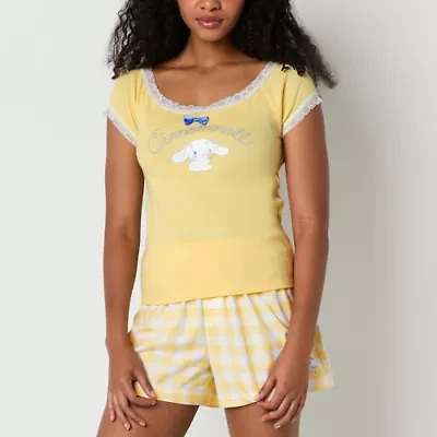 Cinamaroll Ribbed Womens Hello Kitty Boat Neck Short Sleeve Juniors Blouse