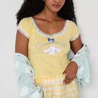 Cinamaroll Ribbed Womens Juniors Hello Kitty Boat Neck Short Sleeve Blouse
