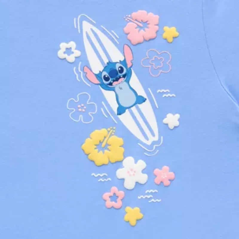 Womens Crew Neck Short Sleeve Fitted Lilo & Stitch Juniors Graphic T-Shirt
