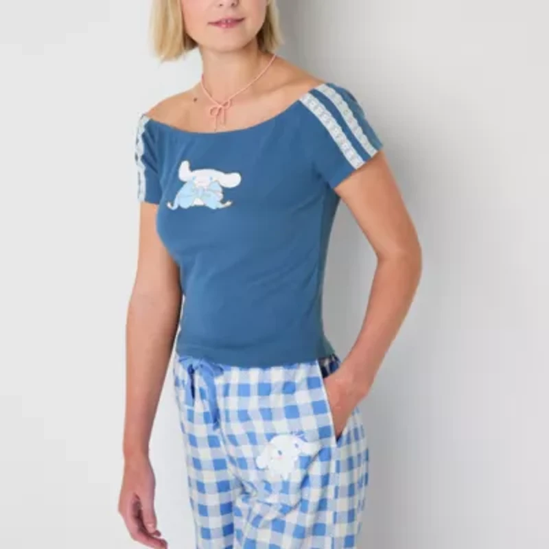 Cinnamaroll Off The Shoulder Tee Womens Juniors Short Sleeve Regular Fit Graphic T-Shirt