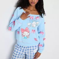 Cinnamaroll Bow Embelished Off The Shoulder Womens Round Neck Long Sleeve Juniors Sweatshirt