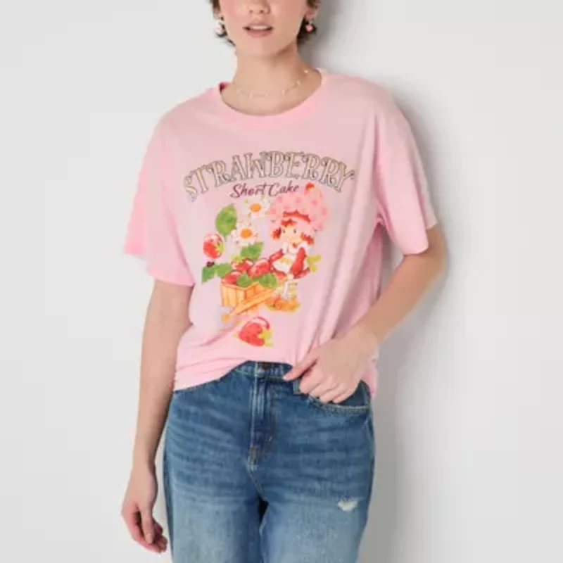 Strawberry Shortcake Farm Boyfriend Tee Womens Crew Neck Short Sleeve Regular Fit Juniors Graphic T-Shirt