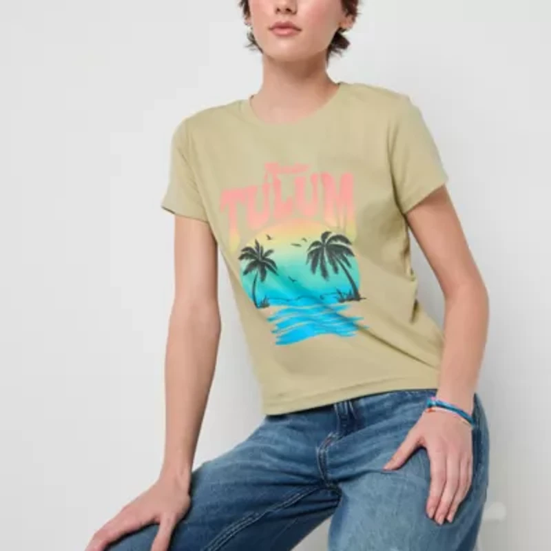 Tulum Mexico Semi Fit Tee Womens Crew Neck Short Sleeve Fitted Juniors Graphic T-Shirt