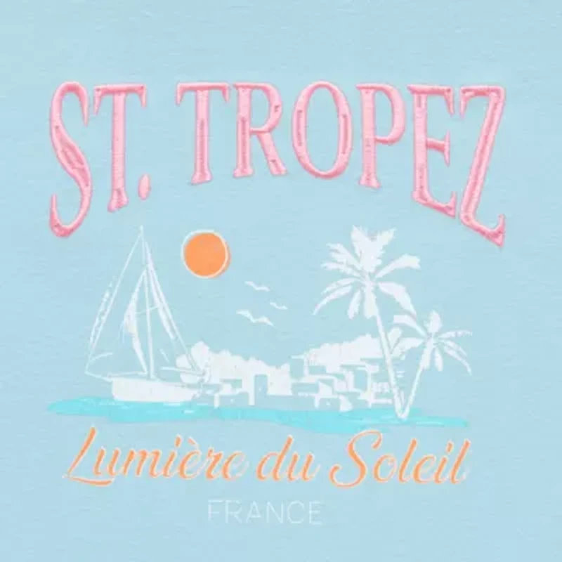 St. Tropez Semi Fit Tee Womens Crew Neck Short Sleeve Fitted Juniors Graphic T-Shirt