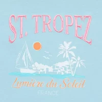 St. Tropez Semi Fit Tee Womens Crew Neck Short Sleeve Fitted Juniors Graphic T-Shirt