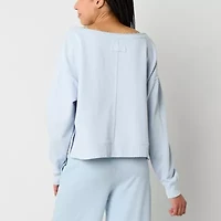 Arizona Off The Shoulder Womens Juniors Crew Neck Long Sleeve Sweatshirt