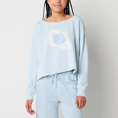 Arizona Off The Shoulder Womens Juniors Crew Neck Long Sleeve Sweatshirt