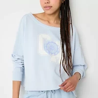 Arizona Off The Shoulder Womens Juniors Crew Neck Long Sleeve Sweatshirt