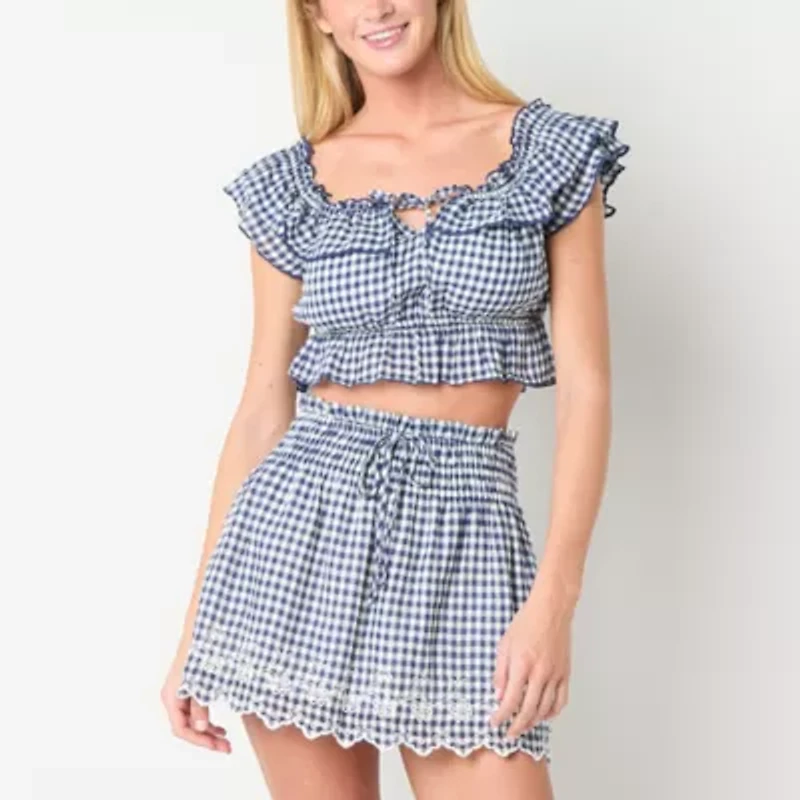 Arizona Womens Juniors Short Sleeve Peasant Top