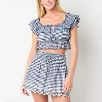 Arizona Womens Juniors Short Sleeve Peasant Top