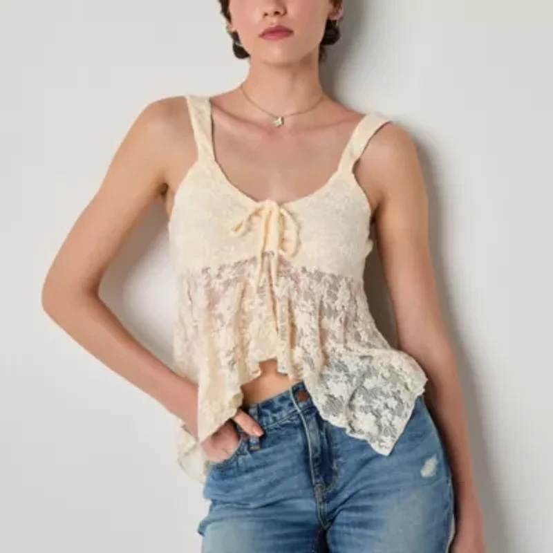 Arizona Lace Womens Juniors Sweetheart Neck Sleeveless Camisole