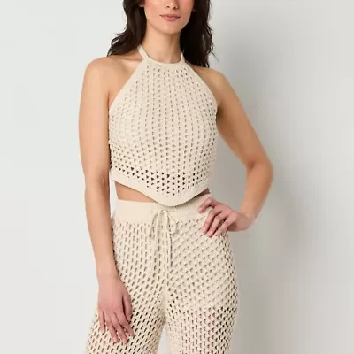 Arizona Crochet Womens Halter Neck Sleeveless Juniors Tank Top