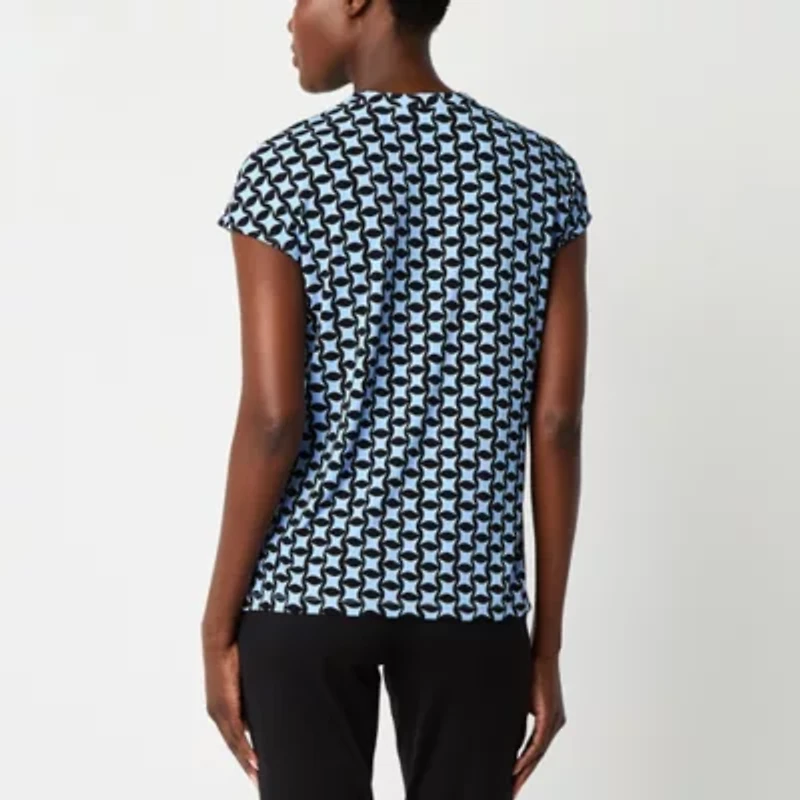 Liz Claiborne Womens Keyhole Neck Short Sleeve Blouse