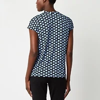 Liz Claiborne Womens Keyhole Neck Short Sleeve Blouse