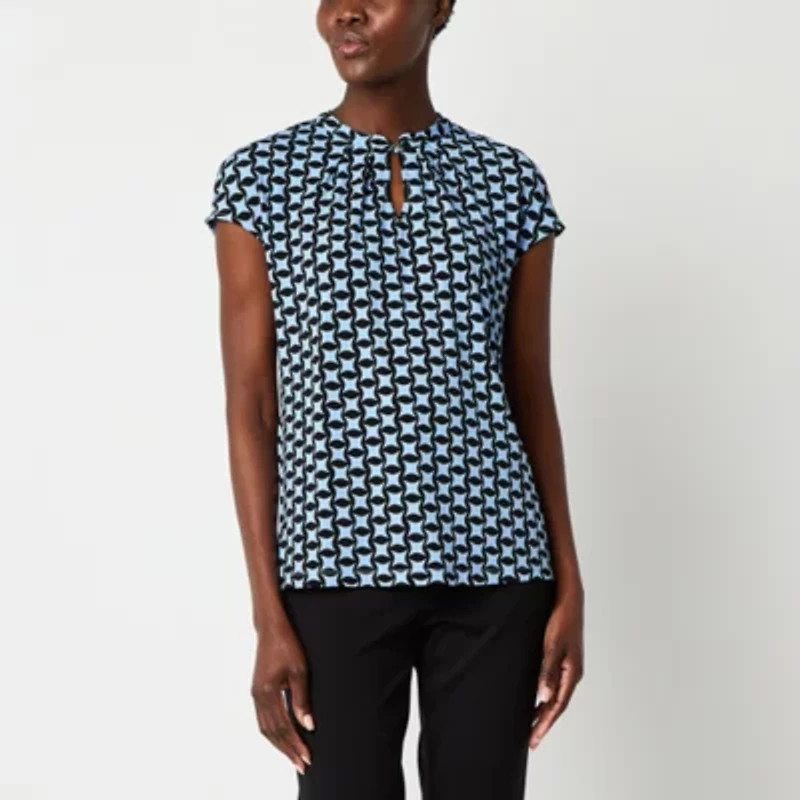 Liz Claiborne Womens Keyhole Neck Short Sleeve Blouse