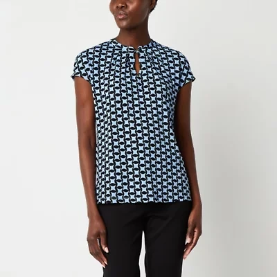 Liz Claiborne Womens Keyhole Neck Short Sleeve Blouse