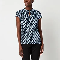 Liz Claiborne Womens Keyhole Neck Short Sleeve Blouse
