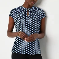 Liz Claiborne Womens Keyhole Neck Short Sleeve Blouse
