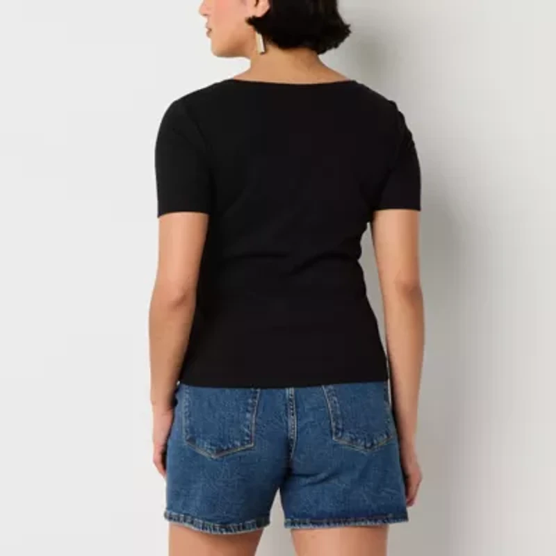 a.n.a Womens Short Sleeve Ribbed Henley Shirt