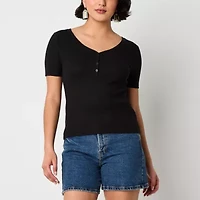 a.n.a Womens Short Sleeve Ribbed Henley Shirt