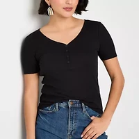 a.n.a Womens Short Sleeve Ribbed Henley Shirt