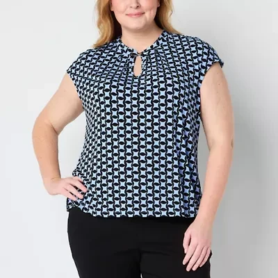 Liz Claiborne Womens Plus Keyhole Neck Short Sleeve Blouse