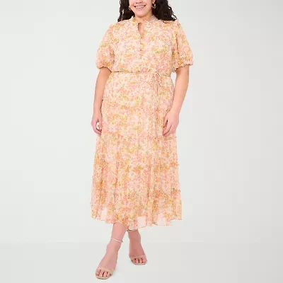 Sam And Jess Womens Short Sleeve Floral Plus Maxi Dress