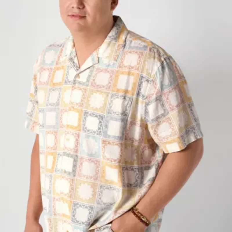 mutual weave Camp Mens Short Sleeve Classic Fit Big and Tall Button-Down Shirt
