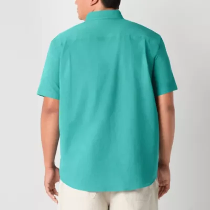 St. John's Bay Breathable Performance Mens Short Sleeve Classic Fit Big and Tall Button-Down Shirt