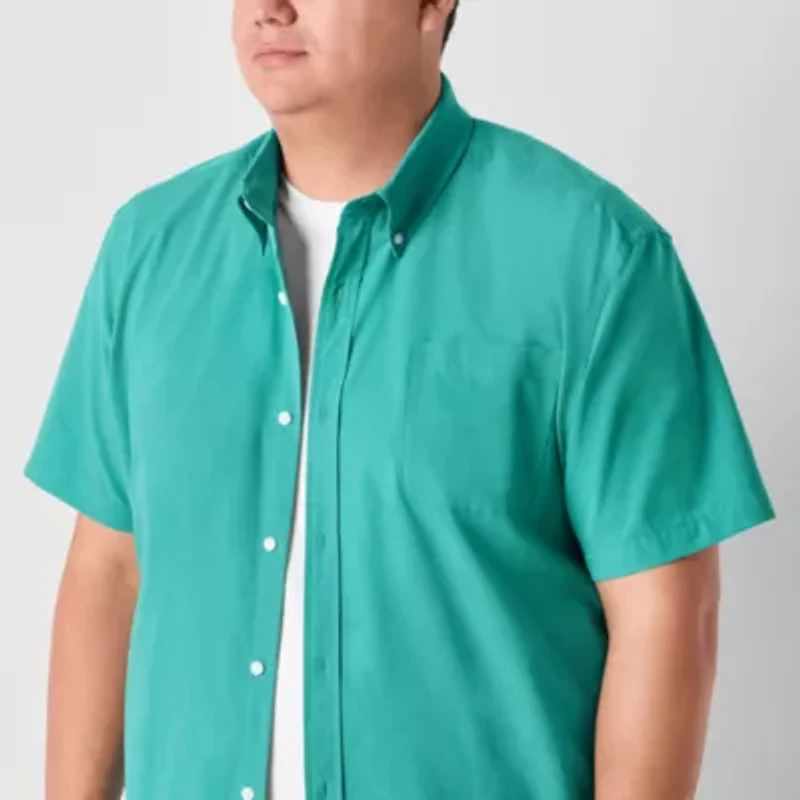 St. John's Bay Breathable Performance Mens Short Sleeve Classic Fit Big and Tall Button-Down Shirt