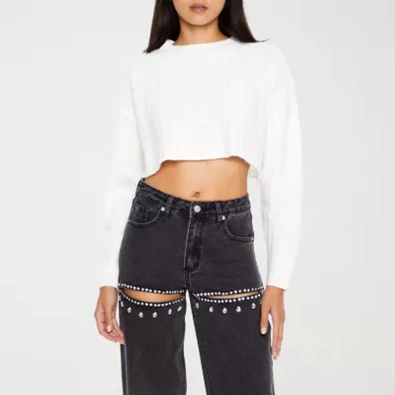 Forever 21 Juniors Womens Crew Neck Long Sleeve Pullover Sweater