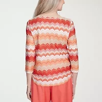 Alfred Dunner Catalina Island Womens Crew Neck 3/4 Sleeve T-Shirt