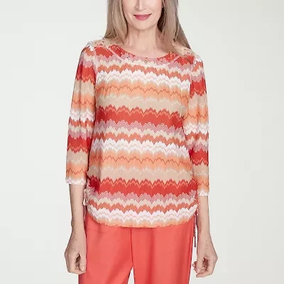 Alfred Dunner Catalina Island Womens Crew Neck 3/4 Sleeve T-Shirt