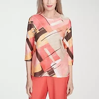 Alfred Dunner Catalina Island Womens Crew Neck 3/4 Sleeve T-Shirt