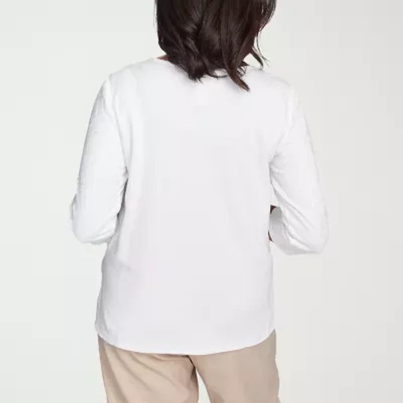 Alfred Dunner Catalina Island Womens Split Crew Neck 3/4 Sleeve T-Shirt