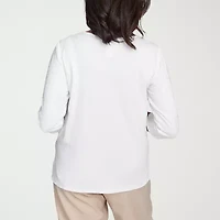 Alfred Dunner Catalina Island Womens Split Crew Neck 3/4 Sleeve T-Shirt