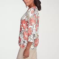 Alfred Dunner Catalina Island Womens Crew Neck 3/4 Sleeve T-Shirt