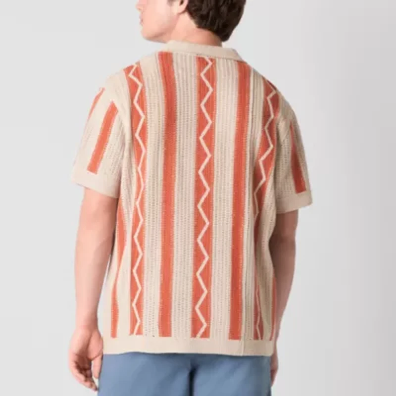 Arizona Mens Short Sleeve Button Front Sweater