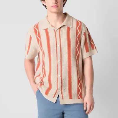 Arizona Mens Short Sleeve Button Front Sweater