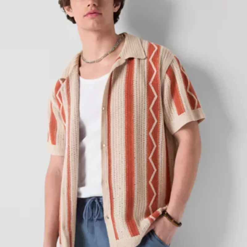 Arizona Mens Short Sleeve Button Front Sweater