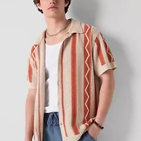 Arizona Mens Short Sleeve Button Front Sweater