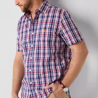 U.S. Polo Assn. Stretch Mens Short Sleeve Classic Fit Fabric Embroidered Button-Down Shirt