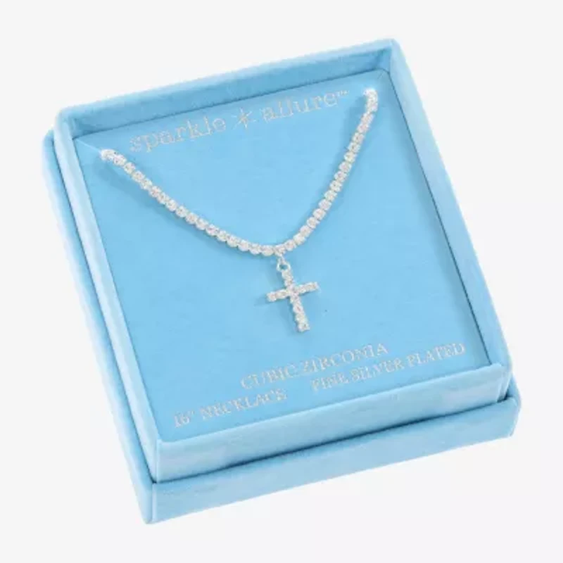 Sparkle Allure Womens Cubic Zirconia Pure Silver Over Brass 16 Inch Tennis Necklace