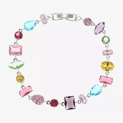 Sparkle Allure Multi Shape Womens Multi Color Cubic Zirconia Pure Silver Over Brass Oval Pear Rectangular 7.5 Inch Tennis Bracelet