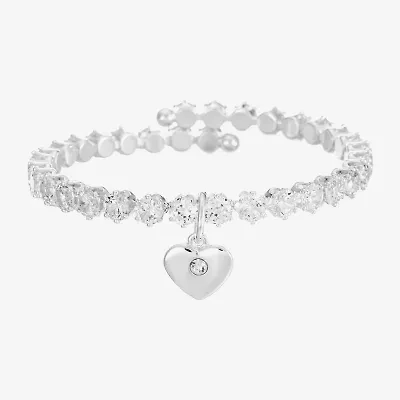 Sparkle Allure Coil Womens Cubic Zirconia Pure Silver Over Brass Heart Tennis Bracelet